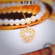 AIFEI JEWELRY Original 925 Heart Korean Sterling Necklace 純銀項鏈 Silver Pendant Accessories For Chain Perak Hollow Leher Perempuan Women Rantai N1343