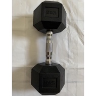 HEXAGONAL RUBBER COATED BARBEL 10KG IRON DUMBELL/