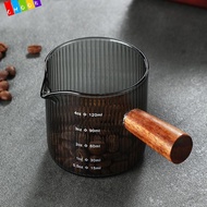 CHAAKIG Milk Cup, Glass Gray Espresso Cup, Easy to Clean High Quality with Wood Handle Multipurpose Measuring Cup Milk Espresso Shot