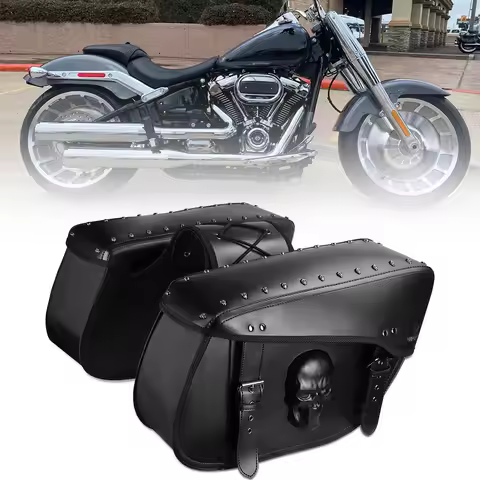 32L Waterproof Hard Saddlebags PU Leather Side Bags with 3D Skull, Universal Fit Harley Honda Yamaha