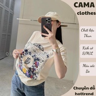 Women's T-shirt, beige round neck T-shirt with 3d printed pattern HCOM25090 Cama Clothes