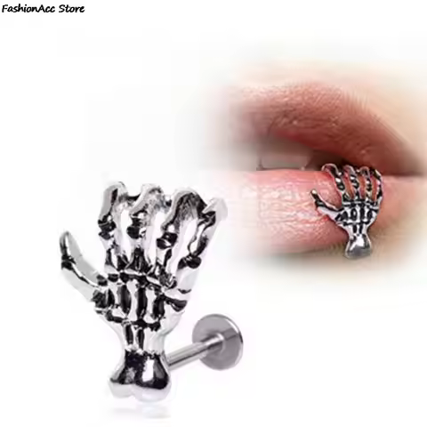 1Pc Skull Shape Body Jewelry Punk Devil Hand Kylie Lip Piercing Jewelry Skeleton Labret For Women&Me
