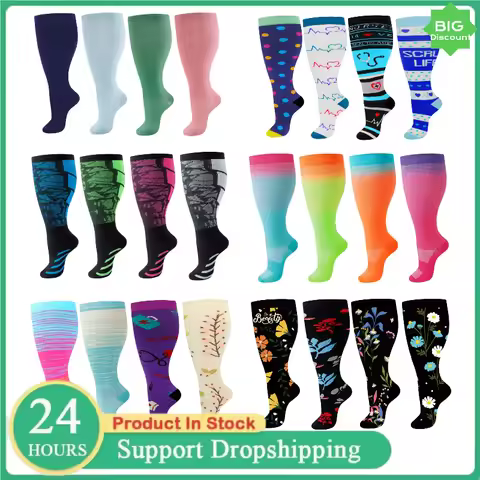 2XL-4XL Plus Size Compression Socks for Women Men 20-30 mmHg Wide Calf Extra Large Knee High Flight 