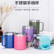12OZ/14OZ304 Stainless Steel Coffee Cup Office Portable Thermos Cup with Lid Handle Mug Simple