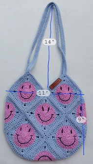 กระเป๋าถักโครเชต์ by DaCraftHouse ลายหน้ายิ้ม (Smiley Bag) แบบสะพายข้าง ถักจากเชือกฟอก ฝ้าย 100% มีห