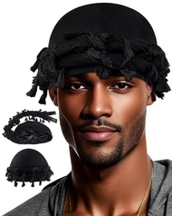 Adjustable Satin Lined Halo Turban for Men Women Twisted Tassel Head Wraps Sleep Cap Beanies Turban 