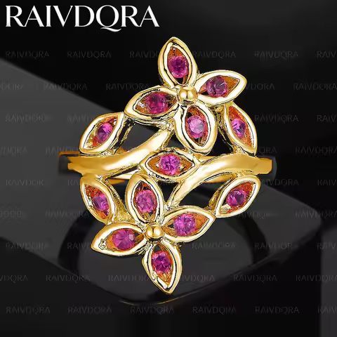 18K Gold Plated 8 Size Red Zircons Flower Ring For Women and Men Fashion Jewelry Simple Grace Party 