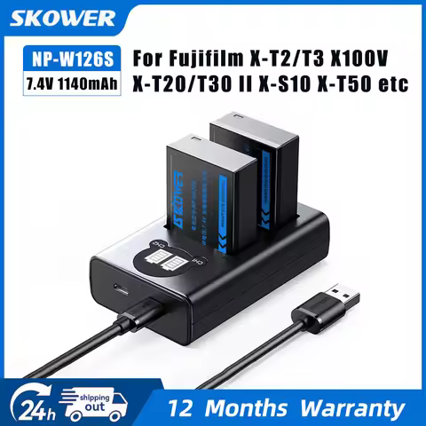 SKOWER np-w126/w126s Camera Battery Dual Charger for fujifilm X100F X-Pro1 X-T1/T30 X-A1/A2/A3/A10 X