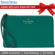 Kate Spade Wristlet In Gift Box Large Wristlet Saffiano Leather Medium L-Zip Wristlet Deep Jade Green # WLR00134
