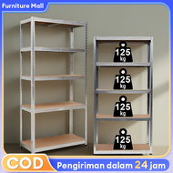 Furniture Rak susun Rak Besi Siku 5 Susun Rak susun serbaguna Rak gudang Rak Tugas Berat yang Dapat