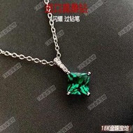 YY韓國專賣~18K白金莫桑鑽石項鍊1克拉綠鑽公主方白鑽吊墜簡約藍鑽清新鎖骨鍊