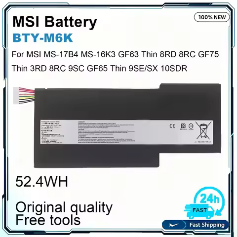 New BTY-M6K Laptop Battery For MSI GF63 GF73 GF65 GF75 Thin Bravo 15 MS-16R1 MS-16R3 MS-16W1 MS-17B4