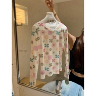Women's T-shirt 【WGWE】 W10695 Korean style thin and light round neck floral pattern long-sleeved T-s