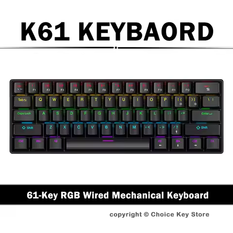 APAYADO K61 Wired Mechanical Gaming Keyboard 61 Keys RGB Backlit 60% Mini Type-C Red Switch Blue Swi