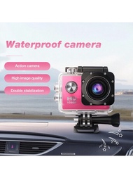 1套數位運動防水攝影機,便攜式錄影機,適用於記錄高清晰度的戶外運動攝影機,如摩托車騎乘和水中潛水