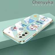 เคส Chenyyyka สำหรับ OPPO A53 2020 A33 A53s A32 2020 A11s เคสการ์ตูนโดราเอมอนสุดหรูเคสมือถือซิลิโคนชุบลายขอบสี่เหลี่ยมแบบใหม่เคสนิ่มชุบป้องกันเลนส์กล้องฝาครอบกันกระแทก