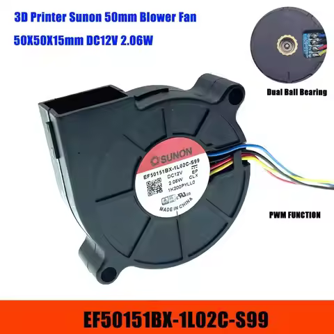 New 3D Printer Printing Blower Fan Sunon 50mm 5015 12V PWM 4Wire EF50151BX-1L02C-S99 DC 12V 2.06W 50