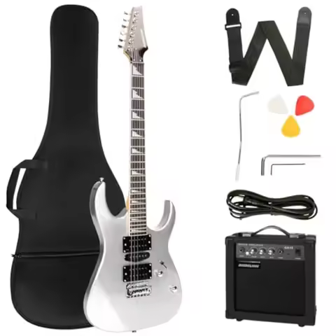 Electric Guitar Beginner Starter Set Full Size Solid Wood HSH Pickups with Amplifier Bag Capo Strap 