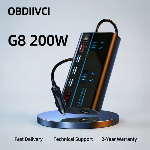 OBDIIVCI G8 200W Car Inverter with PD30W Quick Charge Cigarette Lighter Port 12V 24V Protection for 