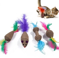 Corrugated Paper Cat Scratch Toy Cats Grab Bite Chew Toys with Bell and Feather Dumbbell Shape Pet Toy Football Shape