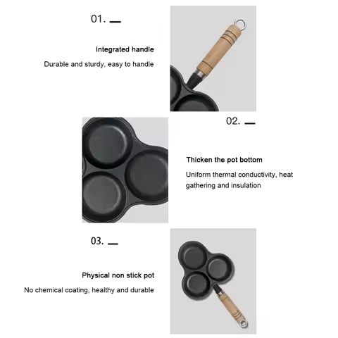 3-Cup Cast Iron Egg Frying Pan Non Stick Pancake Pan with Handle Fried Egg Pan for Breakfast Fried E