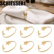 SCHIESSER1 6PCS Star Napkin Buckle, Metal Minimalist Moon Napkin Rings, Party Supplies Gold/Silver M