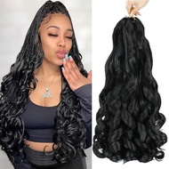 18/24/30 Inch 1 Pack French Curly Braiding Hair, Black Fluffy Wavy Crochet Braiding Hair Extensions,