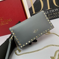 V6AS Val ###ino Bag Female Rivets 2025 Chain Small Square Bag New Style Fashion Retro Fashionable Al