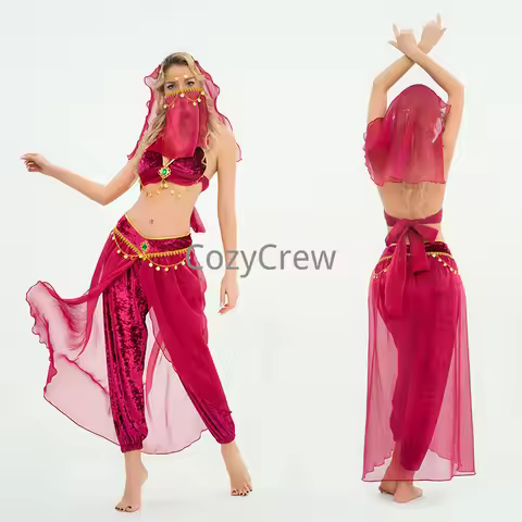 Women Arabian Princess Cosplay Costume, Egypt Cleopatra Belly Dance Outfit, Velvet Halter Top Harem 