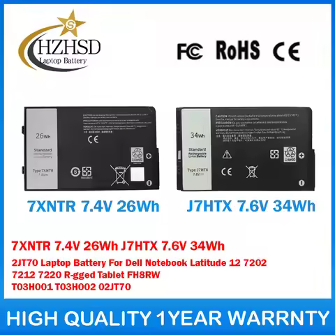 7XNTR 7.4V 26Wh J7HTX 7.6V 34Wh 2JT70 Laptop Battery For Dell Notebook Latitude 12 7202 7212 7220 R-