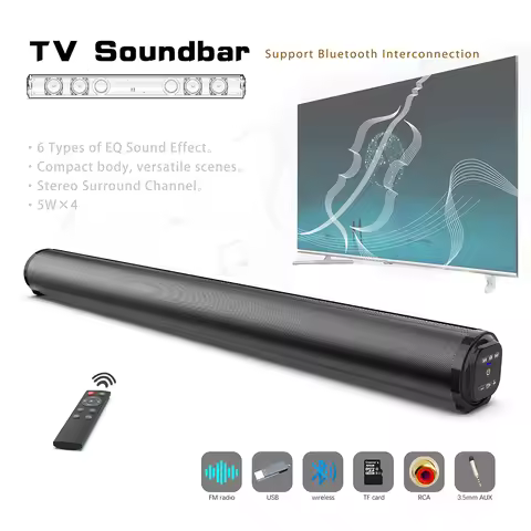 20W Bluetooth Sound Bar Subwoofer Wireless Home Surround Sound Music Player for PC Theater TV - BS10
