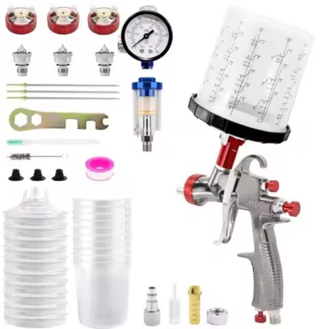 R500 LVLP Air Spray Gun with 650ml Mixing Cupand 10x Disposable Cups 1.3/1.7/2.0mm Nozzles Paint Gun