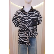 F15 Short-Sleeved Shirt With Tiger Pattern And Glass Collar