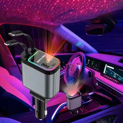 W&O 66W Fast Car Charger with Starlight (Red) , Retractable Car Charger, 2 USB Ports, For iPhone 6-1