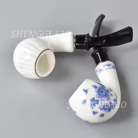 Ceramic Pottery Tobacco Pipe Brandy Style Bent Stem Smoking Tool