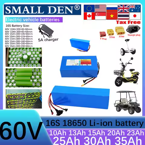 New 18650 60V 35Ah 13Ah 15Ah 20Ah 23Ah 25Ah 30Ah 10Ah Lithium battery pack 2400W Suitable for variou
