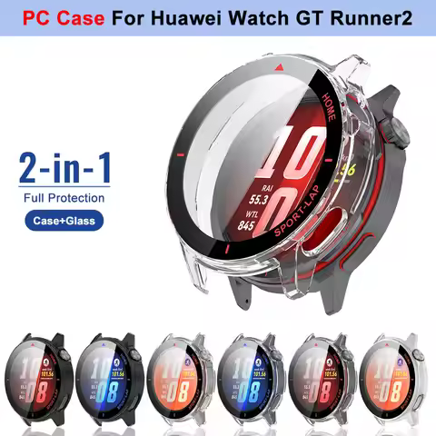 For Huawei Watch GT Runner2 PC Case + Tempered Glass PC Hard Cover With Screen Protector Film Shell 