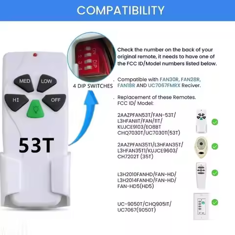 W3JB Ceiling Fan Remote Control Replacement for 2AAZPFAN53T/FAN-/L3HFANIIT/1IT/KUJCE9103/EO8BT/CHQ70