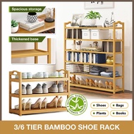 【3/6 Tiers -70cm】Natural Bamboo Shoe Rack / Shoe Rack Storage / Shoes Rack Bamboo / Shelf Rack