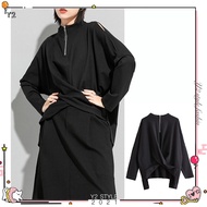 Y2 style ️ Sexy Irregular Zipper Hollow Bat Shirt Top u Y2style European American Design Loose Dark 
