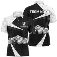 (YUEDA)Personalized Black White Grunge Billiard Balls Polo Shirts For Men, Custom 8 Ball Pool Team S