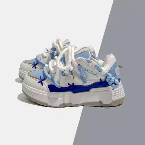 Cute Harajuku Sneakers Women's Running Shoes New Blue Thick Platform Sneakers Students Outdoor Casua