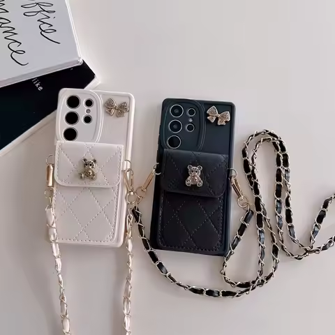 Wallet 3D Cute Bear Crossbody Case For Samsung Galaxy S25 Ultra S24 S23 S22 S21 Plus S20 FE A56 A55 