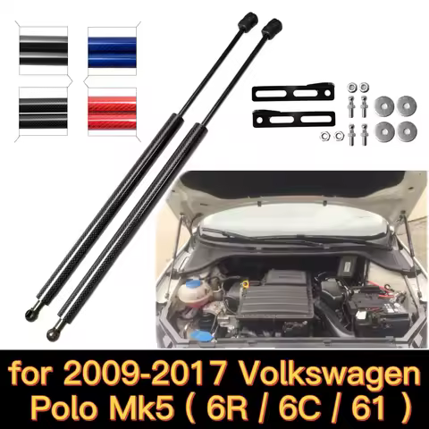 For 2009-2017 VW Volkswagen Polo 5th 6R 6C 61 Front Hood Bonnet Modify Gas Struts Carbon Fiber Lift 