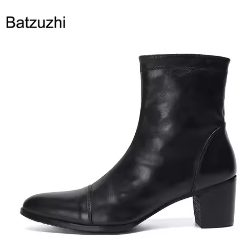 Batzuzhi Handsome Men Boots 7cm High Heels Genuine Boots Men Black Ankle Knight Botas Hombre for Men