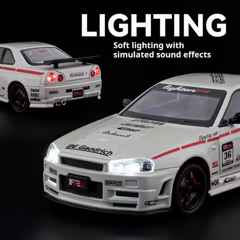 1/24 GT-R R34 Skyline LBWK Simulation Alloy Classic Sports Car Modified Version Model Desktop Decora