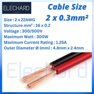 Per Roll 50 Meter Red Black Twin Flat Cable 22AWG 20AWG 18AWG 17AWG 16AWG 14AWG Kabel Wayar Wire Pow