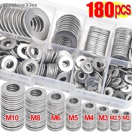 SEX 180pcs Stainless Steel Washers O Ring Fasteners Gasket Set Assortment Kits M2 M2.5 M3 M4 M5 M6 M