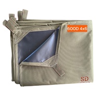 ผ้าใบกันแดดกันฝนขนาด4x6หลา(3.5x5.6m.)รุ่นหนา600D ผ้าใบฟลายชีท คลุมของมีหูห้อย เย็บขอบเรียบร้อยเย็บมุ