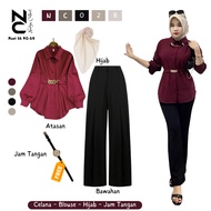 Premium Women's One Set Outfit (women's blouse + premium loose pants + bella square hijab) NC028